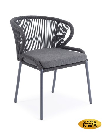 "Милан" стул плетеный из роупа, каркас алюминий темно-серый (RAL7024) шагрень, роуп темно-серый круглый, ткань темно-серая 019