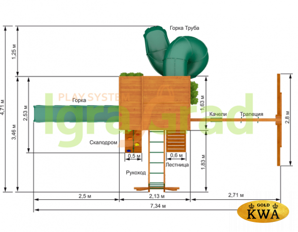 Детская площадка для дачи Клубный домик 2 с трубой и рукоходом Luxe