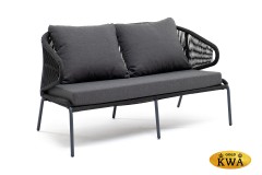 &quot;Милан&quot; диван 2-местный плетеный из роупа, каркас алюминий темно-серый (RAL7024), роуп темно-серый круглый, ткань темно-серая