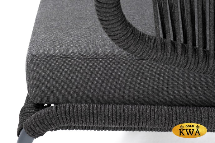 "Милан" диван 2-местный плетеный из роупа, каркас алюминий темно-серый (RAL7024), роуп темно-серый круглый, ткань темно-серая