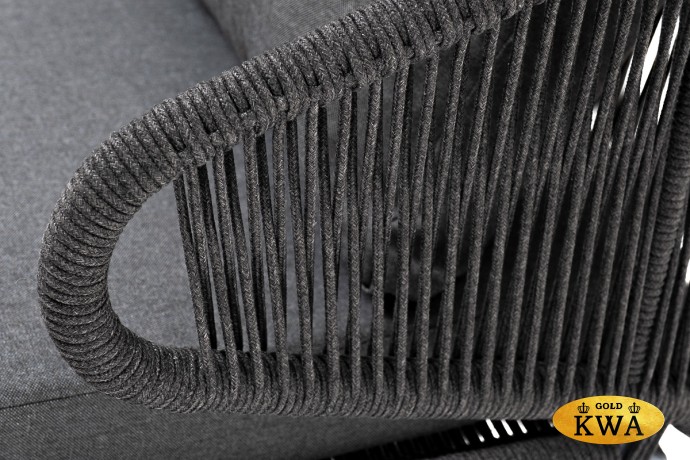 "Милан" диван 2-местный плетеный из роупа, каркас алюминий темно-серый (RAL7024), роуп темно-серый круглый, ткань темно-серая