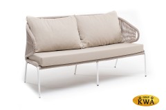 &quot;Милан&quot; диван 2-местный плетеный из роупа, каркас алюминий белый, роуп бежевый круглый, ткань бежевая