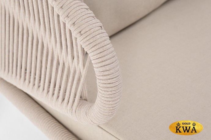 "Милан" диван 2-местный плетеный из роупа, каркас алюминий белый, роуп бежевый круглый, ткань бежевая