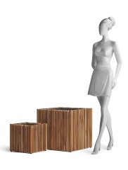 Кашпо TREEZ Effectory Rail Куб тёмное дерево 51х51, в-50 см