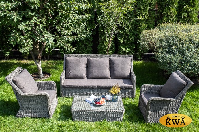 "Гляссе" диван трехместный из искусственного ротанга (гиацинт), цвет графит