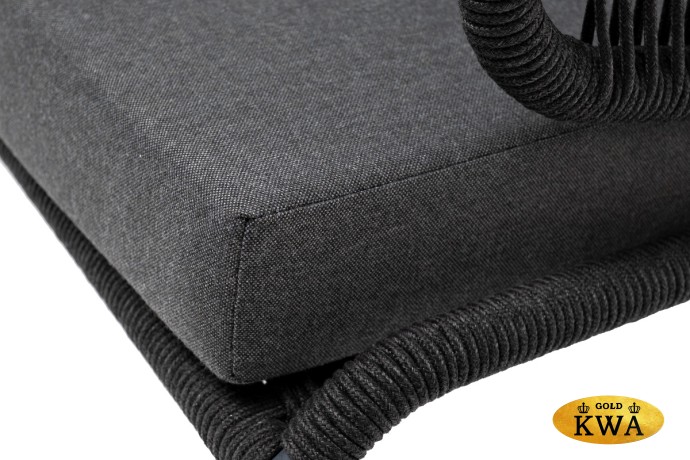 "Милан" диван 3-местный плетеный из роупа, каркас алюминий темно-серый (RAL7024), роуп темно-серый круглый, ткань темно-серая