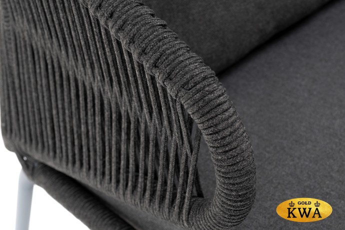 "Милан" диван 3-местный плетеный из роупа, каркас алюминий темно-серый (RAL7024), роуп темно-серый круглый, ткань темно-серая