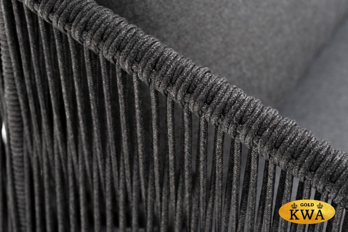 "Милан" диван 3-местный плетеный из роупа, каркас алюминий темно-серый (RAL7024), роуп темно-серый круглый, ткань темно-серая