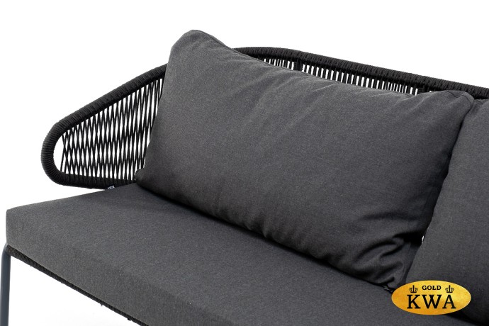 "Милан" диван 3-местный плетеный из роупа, каркас алюминий темно-серый (RAL7024), роуп темно-серый круглый, ткань темно-серая