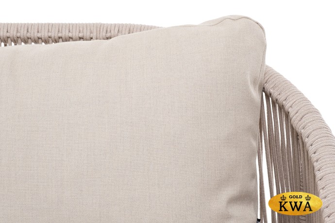 "Милан" диван 3-местный плетеный из роупа, каркас алюминий белый, роуп бежевый круглый, ткань бежевая