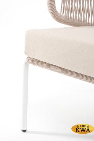 "Милан" диван 3-местный плетеный из роупа, каркас алюминий белый, роуп бежевый круглый, ткань бежевая