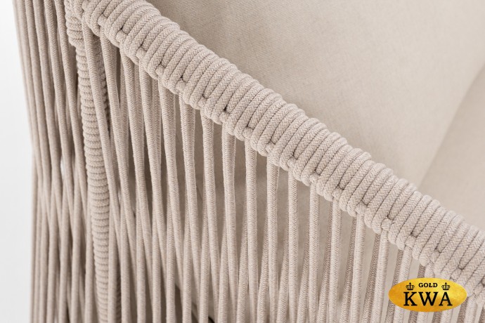 "Милан" диван 3-местный плетеный из роупа, каркас алюминий белый, роуп бежевый круглый, ткань бежевая