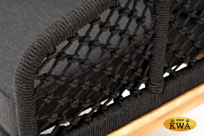 "Канны" кресло плетеное из роупа (узелки), основание дуб, роуп темно-серый круглый, ткань серая