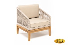 &quot;Канны&quot; кресло плетеное из роупа, основание дуб, роуп бежевый круглый, ткань бежевая