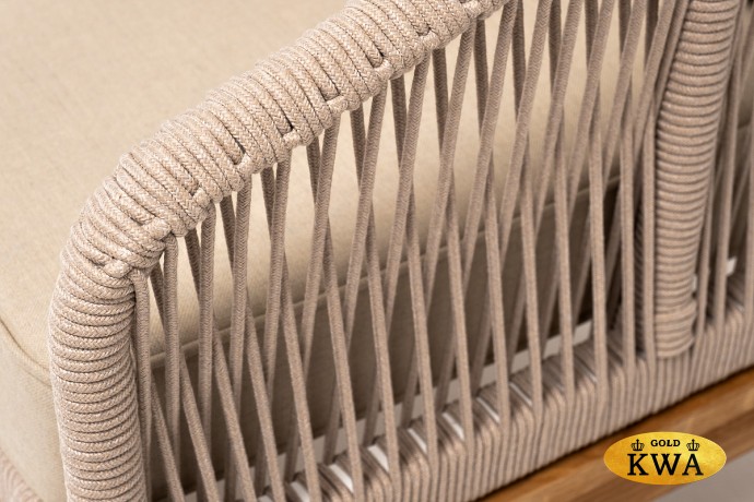 "Канны" кресло плетеное из роупа, основание дуб, роуп бежевый круглый, ткань бежевая