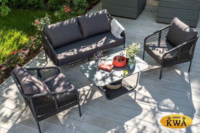 "Канны" лаунж-зона 4-местная плетеная из роупа (веревки), цвет темно-серый