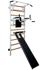 Шведская стенка комбинированная - КОМБИ -  Т - БП - ДВ (стенка + турник + брусья с подлокотниками + доска с валиками для пресса)