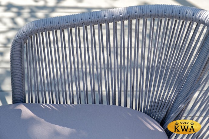 "Марсель" стул плетеный из роупа, каркас алюминий белый муар, роуп светло-серый круглый, ткань светло-серая