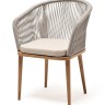 "Марсель" стул плетеный из роупа, основание дуб, роуп серый меланж круглый, ткань бежевая 052