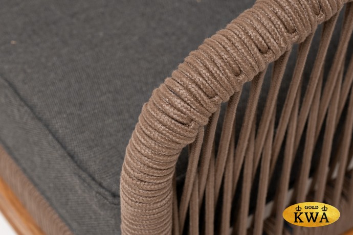 "Канны" лаунж-зона 4-местная из роупа со столом "Гранада" (серый гранит), основание дуб, роуп коричневый, ткань темно-серая