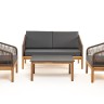 "Канны" лаунж-зона 4-местная из роупа со столиком "Канны" (серый гранит), основание дуб, роуп коричневый
