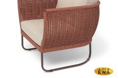 &quot;Фиджи&quot; кресло плетеное из роупа, каркас алюминий коричневый (RAL8016) муар, роуп красный (8372) круглый tex, ткань Mossle бежевая