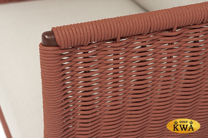 "Фиджи" кресло плетеное из роупа, каркас алюминий коричневый (RAL8016) муар, роуп красный (8372) круглый tex, ткань Mossle бежевая