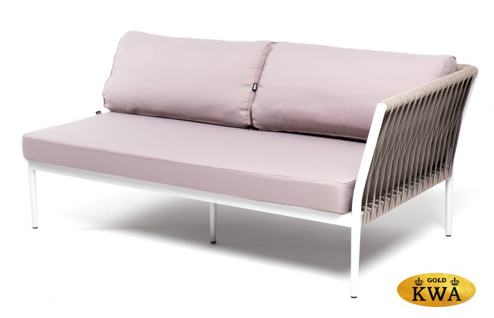 "Касабланка" левый модуль плетеный из роупа, каркас алюминий светло-серый (RAL7035) муар, роуп серо-коричневый 23мм, ткань бежевая 052