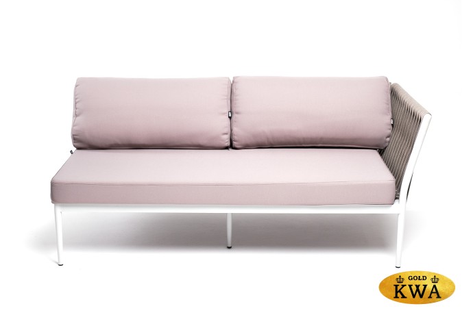 "Касабланка" левый модуль плетеный из роупа, каркас алюминий светло-серый (RAL7035) муар, роуп серо-коричневый 23мм, ткань бежевая 052