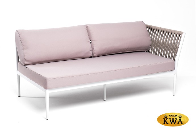 "Касабланка" левый модуль плетеный из роупа, каркас алюминий светло-серый (RAL7035) муар, роуп серо-коричневый 23мм, ткань бежевая 052