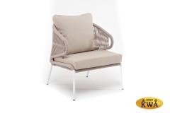 &quot;Милан&quot; кресло плетеное из роупа, каркас алюминий белый муар, роуп бежевый круглый, ткань бежевая 035