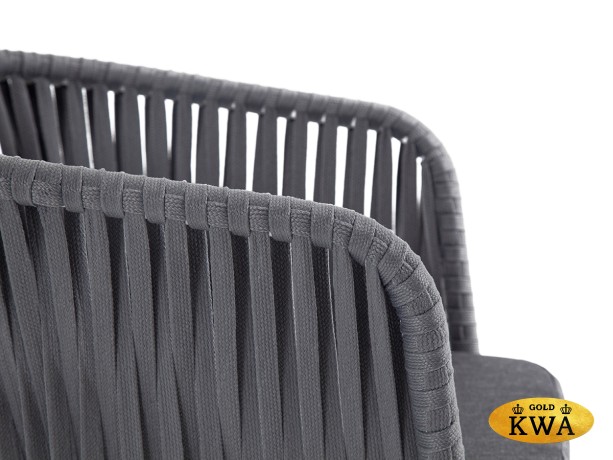 "Бордо" стул плетеный из роупа, каркас алюминий белый шагрень, роуп серый 15мм, ткань серая