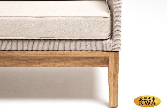 "Канны" диван 2-местный плетеный из роупа, основание дуб, роуп бежевый круглый, ткань бежевая