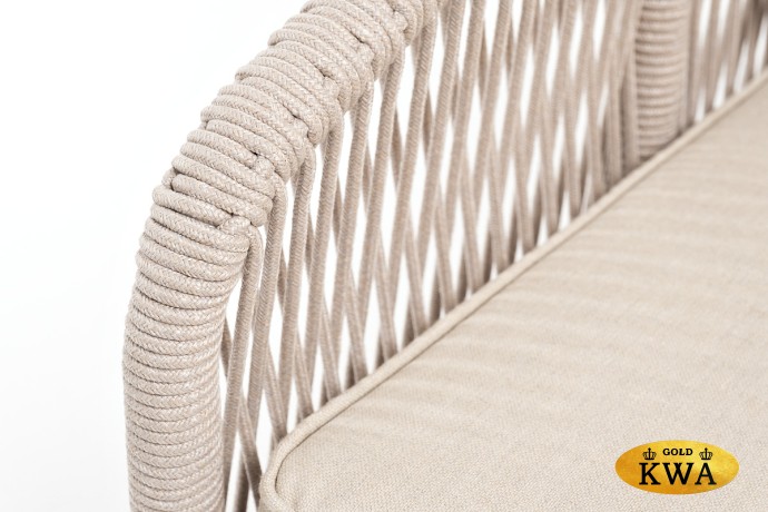 "Канны" диван 2-местный плетеный из роупа, основание дуб, роуп бежевый круглый, ткань бежевая