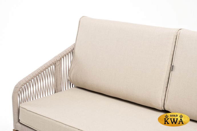 "Канны" диван 2-местный плетеный из роупа, основание дуб, роуп бежевый круглый, ткань бежевая