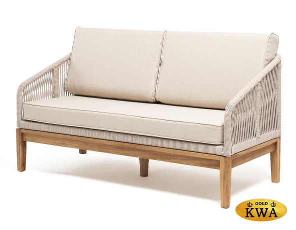 "Канны" диван 2-местный плетеный из роупа, основание дуб, роуп бежевый круглый, ткань бежевая