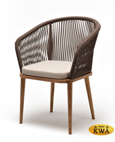 "Марсель" стул плетеный из роупа, основание дуб, роуп коричневый круглый, ткань бежевая