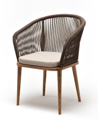 &quot;Марсель&quot; стул плетеный из роупа, основание дуб, роуп коричневый круглый, ткань бежевая