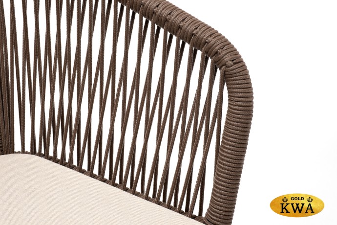 "Марсель" стул плетеный из роупа, основание дуб, роуп коричневый круглый, ткань бежевая