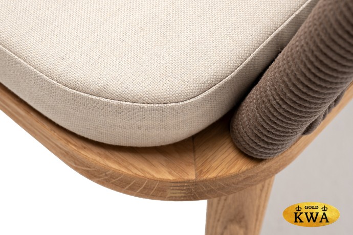 "Марсель" стул плетеный из роупа, основание дуб, роуп коричневый круглый, ткань бежевая