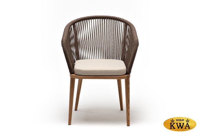 "Марсель" стул плетеный из роупа, основание дуб, роуп коричневый круглый, ткань бежевая