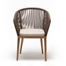 "Марсель" стул плетеный из роупа, основание дуб, роуп коричневый круглый, ткань бежевая