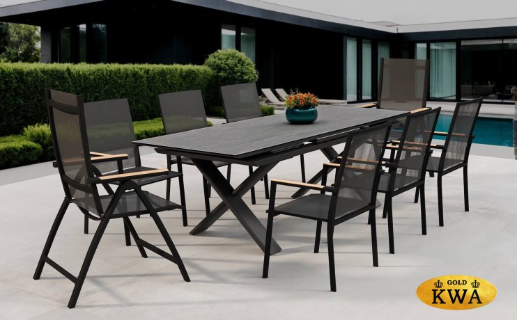 Timra-Andy 240+6N2R Комплект обеденной мебели антрацит/серый, алюминий/спеченный камень/тик