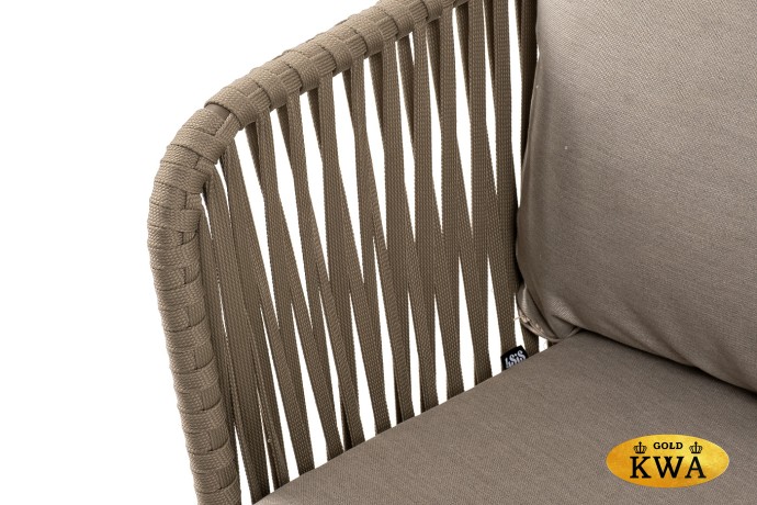 "Мальорка" диван 3-местный плетеный из роупа, основание дуб, роуп серо-коричневый 23мм, ткань бежевая 052