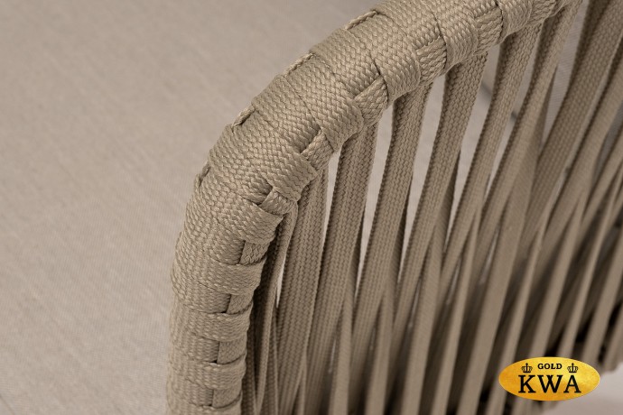 "Мальорка" диван 3-местный плетеный из роупа, основание дуб, роуп серо-коричневый 23мм, ткань бежевая 052