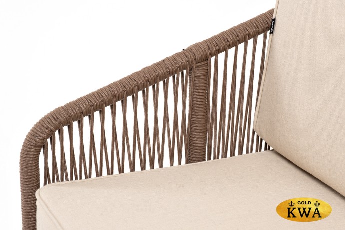 "Канны" лаунж-зона 4-местная из роупа со столом "Гранада" (серый гранит), основание дуб, роуп коричневый, ткань бежевая