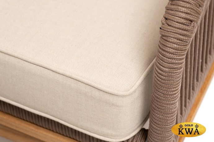 "Канны" лаунж-зона 4-местная из роупа со столом "Гранада" (серый гранит), основание дуб, роуп коричневый, ткань бежевая