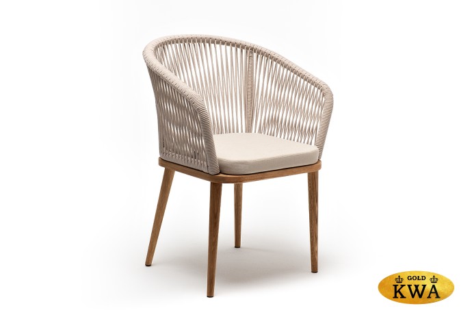 "Марсель" стул плетеный из роупа, основание дуб, роуп бежевый круглый, ткань бежевая