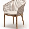 "Марсель" стул плетеный из роупа, основание дуб, роуп бежевый круглый, ткань бежевая