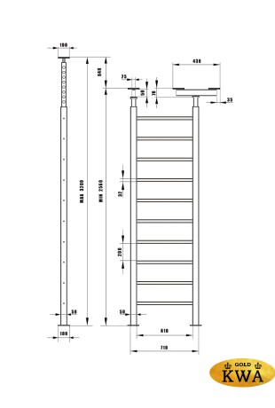 Шведская стенка металлическая с креплением враспор ПРОФ PR 1 распор 6 точек (2.56 - 3.20 м) ПРОФ PR 1 - ТБПШ (стенка + турник-брусья-пресс)
